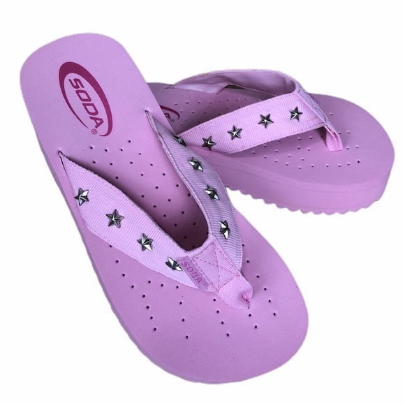 Soda Shoes - SODA Power Pink Star Studded Flip Flop Sandals